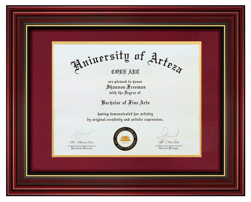 CORE ART 11x14 Diploma Frame Display Certificates 8.5 x 11 with Red Mat or Documents 11 x 14 without Mat, College Degree Wooden Frame with Tempered Glass for Wall and Tabletop Display(Cherry Red) - Image 1